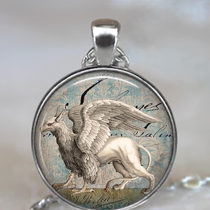 Snow Griffin necklace, key chain or brooch pin, fantasy art gift white griffin jewelry magic mythological creature  key ring fob