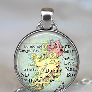 Ireland map necklace, key chain or brooch, Ireland pendant Ireland map jewelry Dublin Ireland travel globe trotter gift key ring fob