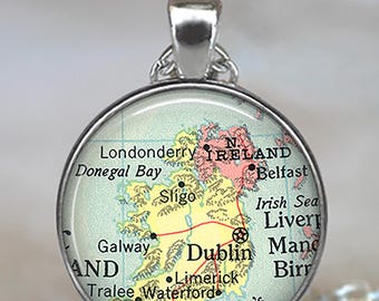 Ireland map necklace, key chain or brooch, Ireland pendant Ireland map jewelry Dublin Ireland travel globe trotter gift key ring fob