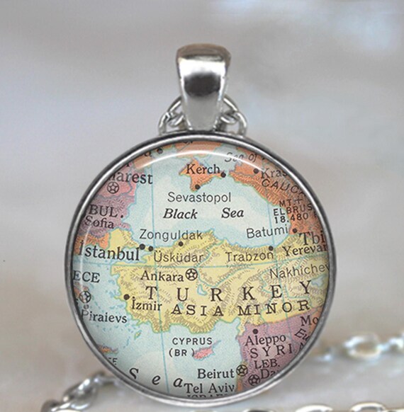 Turkey map necklace, key chain or brooch pin, vintage map gift, travel gift globetrotter gift key ring key fob keychain