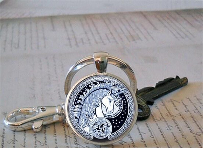 Celtic Unicorn necklace, unicorn pendant unicorn jewelry Celtic jewelry fantasy jewelry unicorn necklace key ring keychain key chain key fob image 3