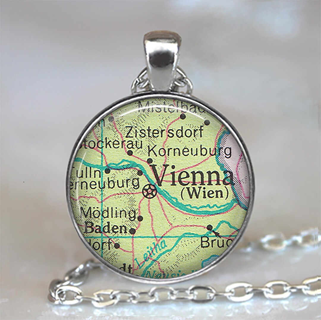 Vienna Pin Graphics Vienna Map Necklace, Key Chain or Brooch Pin, Vintage Map Gift Vienna ...