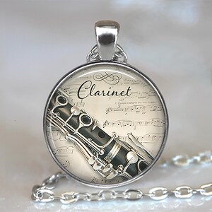 Clarinet and Music necklace, key chain or brooch, music student or teacher gift Clarinet player gift music jewelry music gift key ring fob image 1