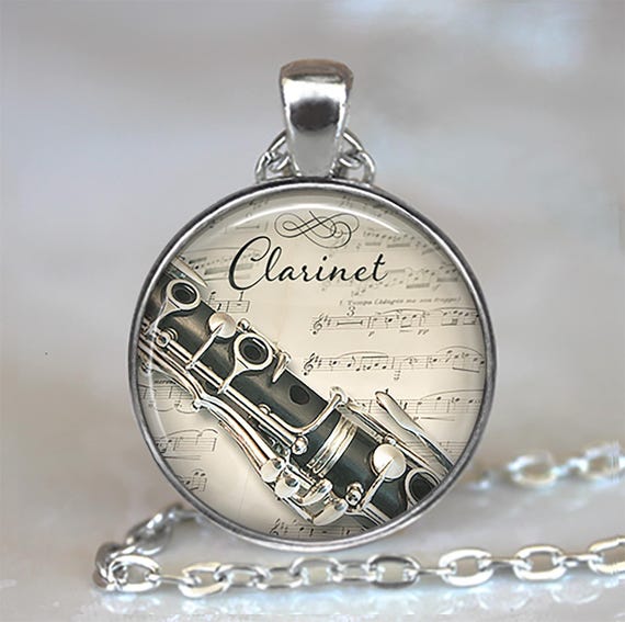 Clarinet and Music necklace, key chain or brooch, music student or teacher gift Clarinet player gift music jewelry music gift key ring fob