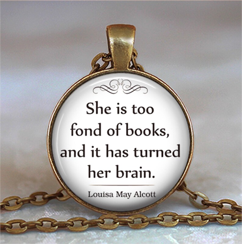 She is too fond of Books quote necklace, brooch pin or key chain, book lover gift book club or librarian gift keychain key ring fob image 2