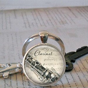 Clarinet and Music necklace, key chain or brooch, music student or teacher gift Clarinet player gift music jewelry music gift key ring fob image 3