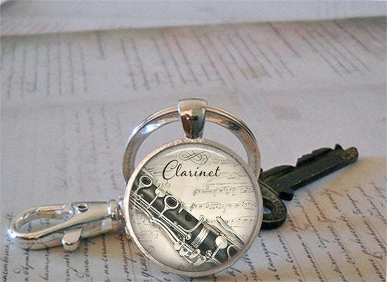 Clarinet and Music necklace, key chain or brooch, music student or teacher gift Clarinet player gift music jewelry music gift key ring fob image 3