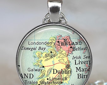 Ireland map necklace, key chain or brooch, Ireland pendant Ireland map jewelry Dublin Ireland travel globe trotter gift key ring fob