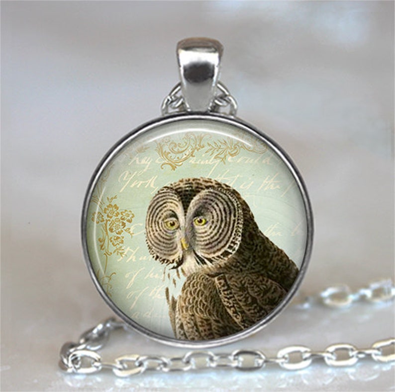 Great Gray Owl necklace or key chain, owl jewelry antique owl gift Gray Owl keychain key ring keyring key fob birding gift ornithology gift image 2