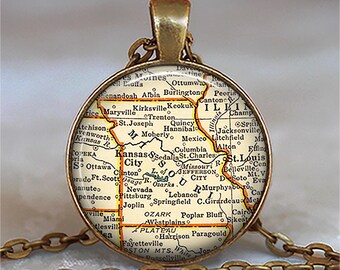 Missouri map necklace, key chain or brooch, Missouri state map jewelry gift for Missouri state employee key fob key ring