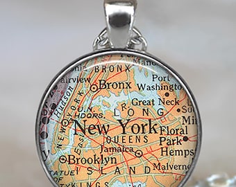 New York City map necklace, key chain or brooch, Manhattan Brooklyn Bronx Queens map travel gift, globetrotter gift NYC key ring fob