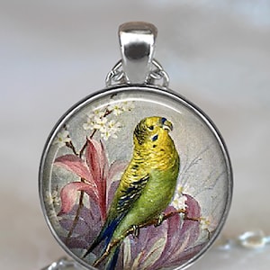 Parakeet necklace, key chain or brooch pin, parakeet gift bird lover gift bird jewelry pet bird gift key fob key ring