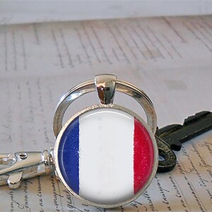 French flag key chain, necklace or brooch, Flag of France pendant French jewelry francophile gift flag jewelry travel gift key ring key fob image 3