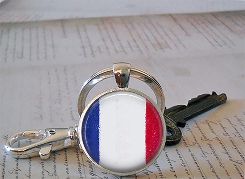 French flag key chain, necklace or brooch, Flag of France pendant French jewelry francophile gift flag jewelry travel gift key ring key fob image 3