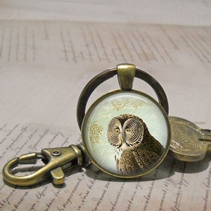 Great Gray Owl necklace or key chain, owl jewelry antique owl gift Gray Owl keychain key ring keyring key fob birding gift ornithology gift image 3