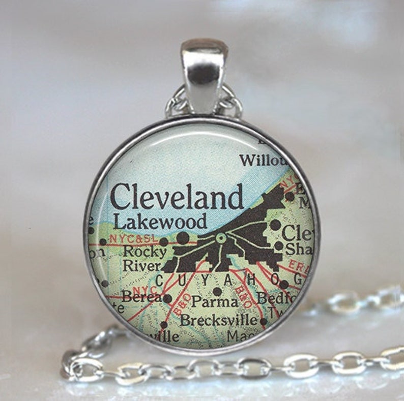 Cleveland map pendant, Cleveland map necklace, Cleveland necklace, hometown map gift Cleveland Ohio necklace key chain key ring image 1