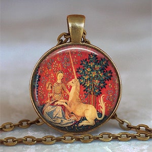 Lady and the Unicorn pendant, unicorn tapestry pendant, unicorn necklace Renaissance jewelry Renaissance Faire key chain key ring key fob image 2