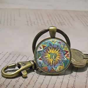 Bohemian Virgo necklace, key chain or brooch, Zodiac jewelry Virgo jewelry astrology birthday gift hippie bohemian key ring key fob image 6