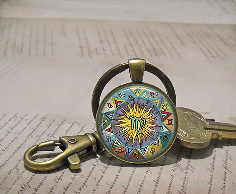 Bohemian Virgo necklace, key chain or brooch, Zodiac jewelry Virgo jewelry astrology birthday gift hippie bohemian key ring key fob image 6