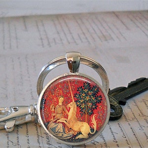 Lady and the Unicorn pendant, unicorn tapestry pendant, unicorn necklace Renaissance jewelry Renaissance Faire key chain key ring key fob image 3