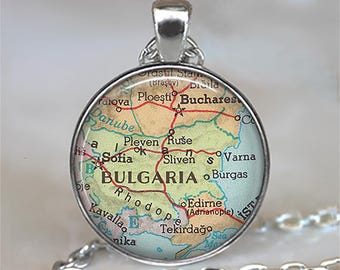 Bulgaria map necklace, key chain or brooch, Bulgaria map gift, European travel gift map jewelry map keychain key ring key fob