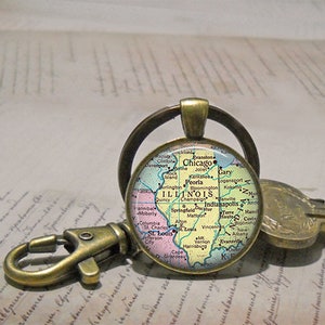 Illinois map necklace, key chain or brooch, Illinois state map gift state employee gift leaving home gift map brooch or key ring key fob image 4