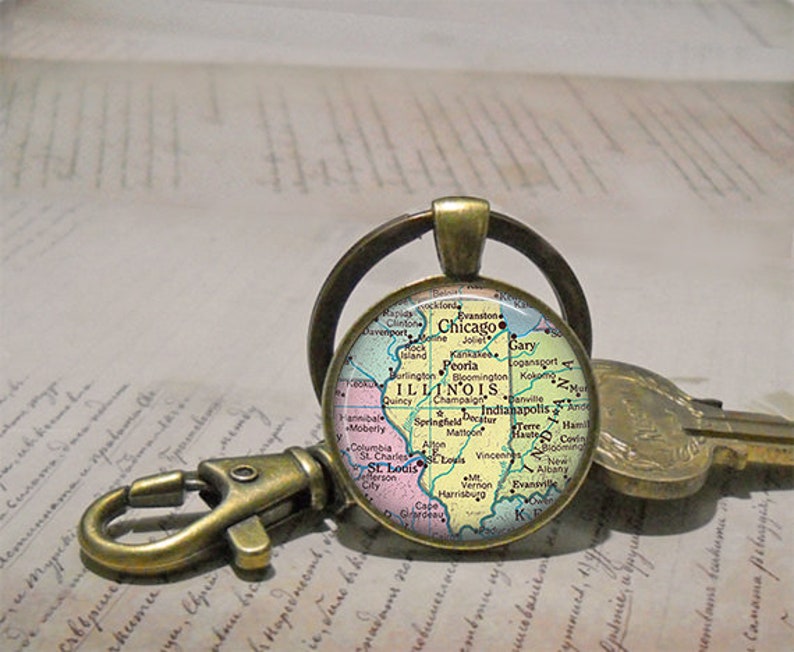 Illinois map necklace, key chain or brooch, Illinois state map gift state employee gift leaving home gift map brooch or key ring key fob image 4