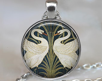 Art Nouveau Swans necklace, key chain or brooch pin, Walter Crane art jewelry, Swan gift, Swan necklace, Swan couple keychain key ring fob