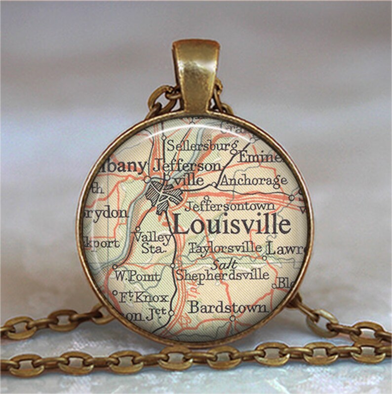 Louisville, Kentucky map necklace or keychain, Louisville map pendant hometown map gift Jeffersonville KY map key chain key ring fob image 2