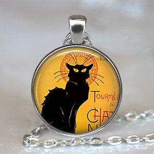 Le Chat Noir art necklace, Le Chat necklace cat necklace cat jewelry black cat necklace cat lover jewelry French key chain key ring key fob image 2