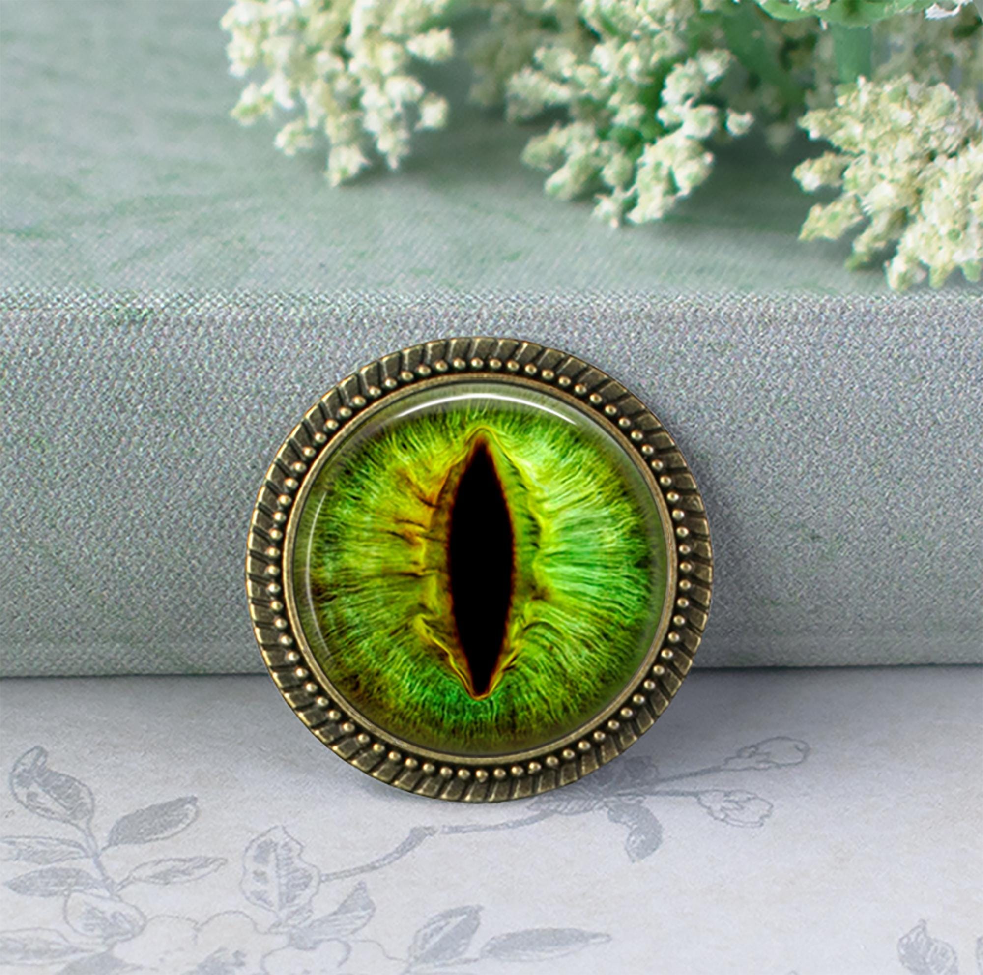 Emerald Dragon Eye Necklace, Key Chain or Brooch, Lucky Charm