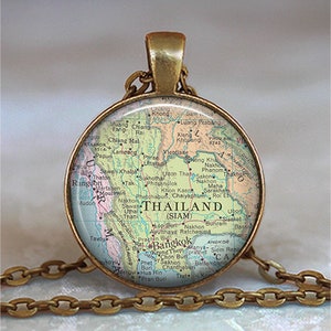 Thailand map necklace, brooch pin or key chain, Thailand map gift, travel gift map jewelry keychain key fob keyring image 2