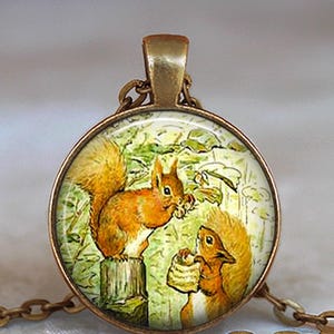 Squirrel Nutkin necklace, key chain or brooch, Beatrix Potter art gift woodland animal jewelry squirrel jewelry nature art gift key ring fob