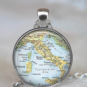 Italy vintage map pendant, Italy pendant Italy necklace Italy map pendant Corsica map jewelry key chain keychain key ring key fob travel