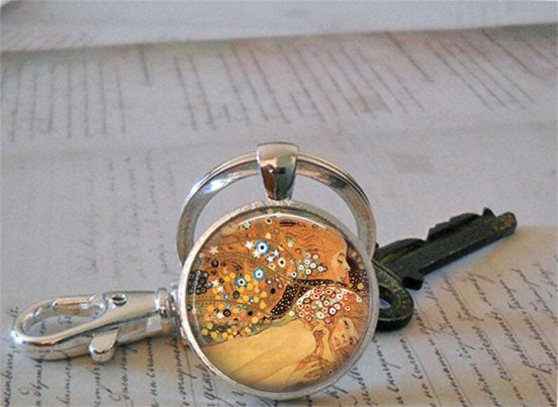 Collar, broche o llavero de las Serpientes de Agua de Gustav Klimt, joyería artística de Klimt, llavero, regalo para profesor de arte, regalo para estudiante de arte imagen 4