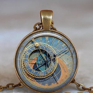 Prague Astronomical Clock photo brooch pin, necklace or key chain, Orloj photo jewelry travel gift astrology gift keychain key ring fob