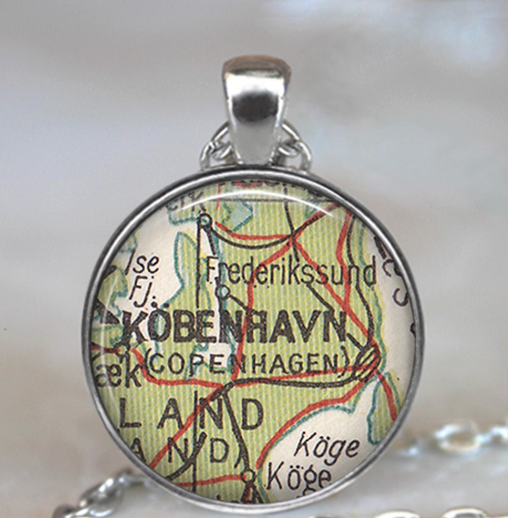 Copenhagen Map Necklace, Pendant or Brooch, Globetrotter Gift Travel ...