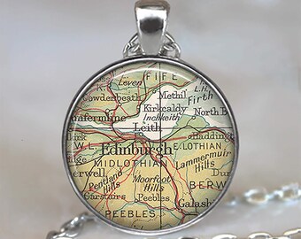 Edinburgh, Scotland map necklace, key chain or brooch, Edinburgh necklace map jewelry Scotland travel gift globetrotter gift key ring fob