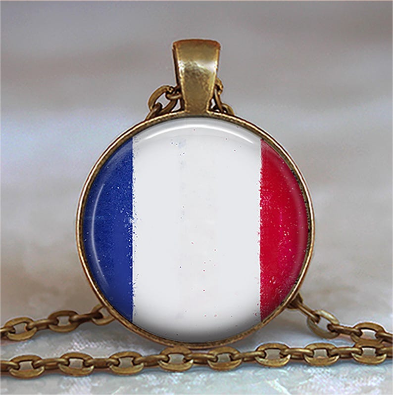 French flag key chain, necklace or brooch, Flag of France pendant French jewelry francophile gift flag jewelry travel gift key ring key fob image 2
