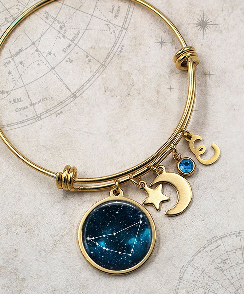 moon and star charm bracelet January birthday gift astrology gift personalized bracelet Capricorn Constellation Zodiac charm bracelet
