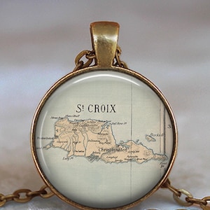 St Croix map necklace, key chain or brooch, U.S. Virgin Islands map globetrotter travel gift Caribbean wedding gift key ring sob
