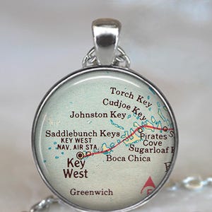 Florida Keys map key chain necklace, or brooch, Lower Keys Key West map gift destination map gift Florida travel gift keychain key ring fob