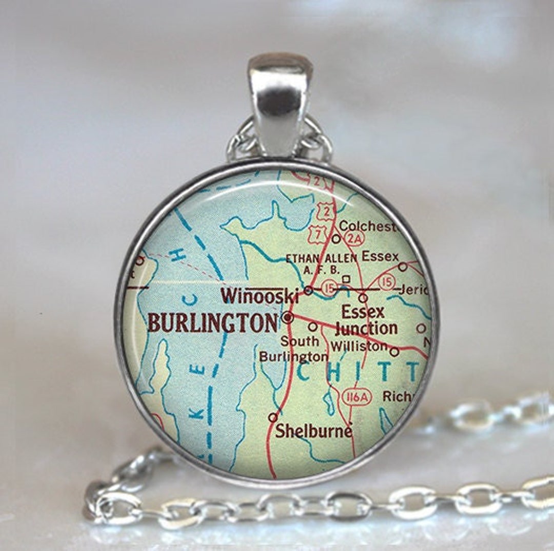 Burlington Map Necklace, Burlington Map Pendant, Burlington Vermont Map