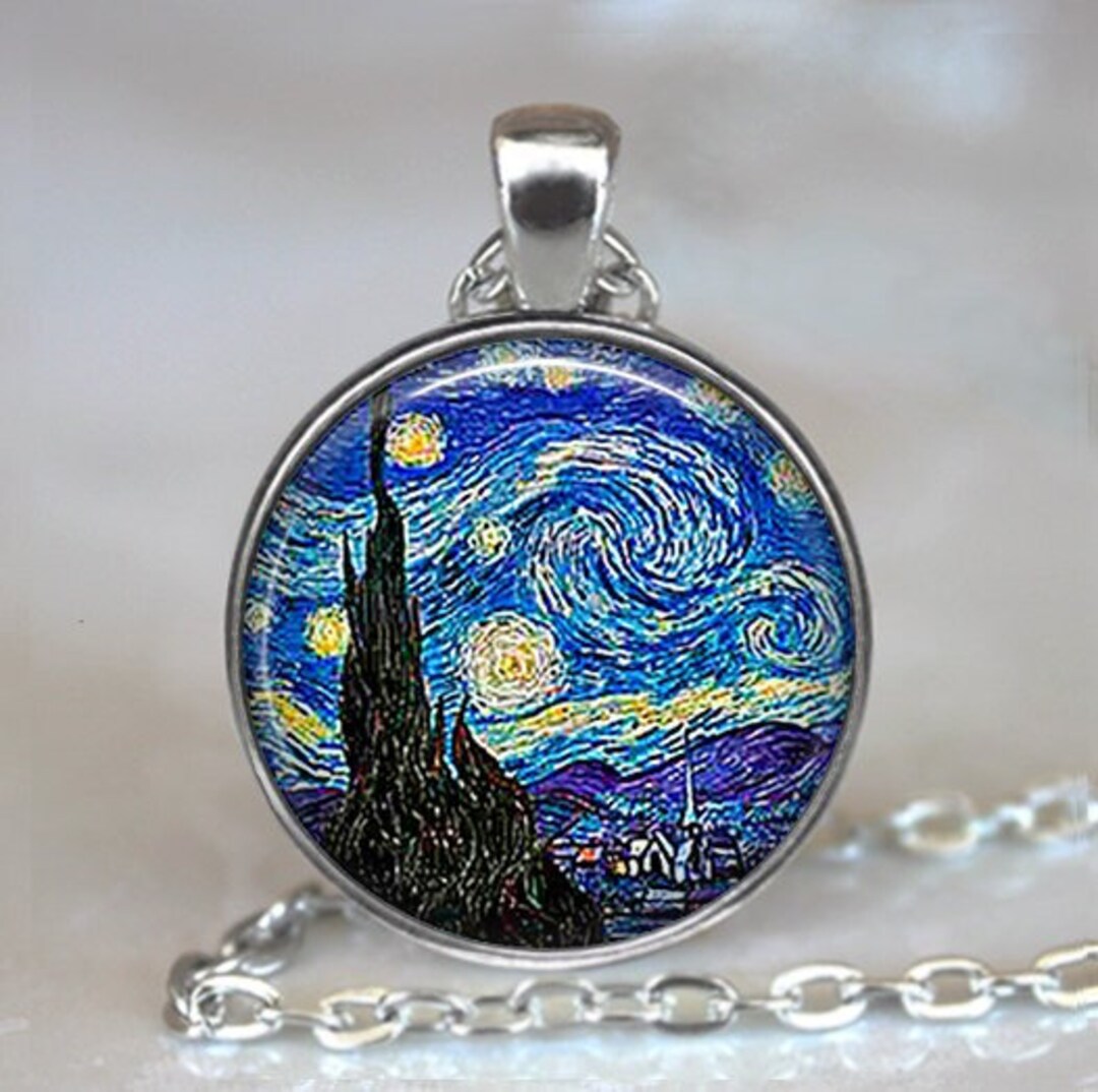 Starry Night Necklace Brooch Pin or Key Chain Van Gogh Art