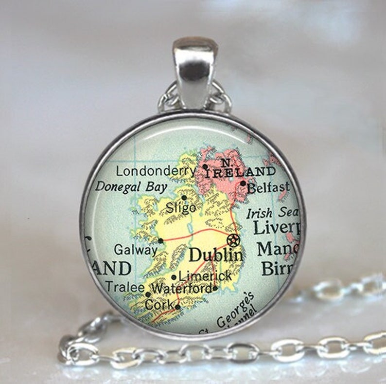 Ireland map necklace or key chain, Ireland pendant Ireland map jewelry Dublin Ireland travel gift traveler's gift key ring key fob keychain image 1