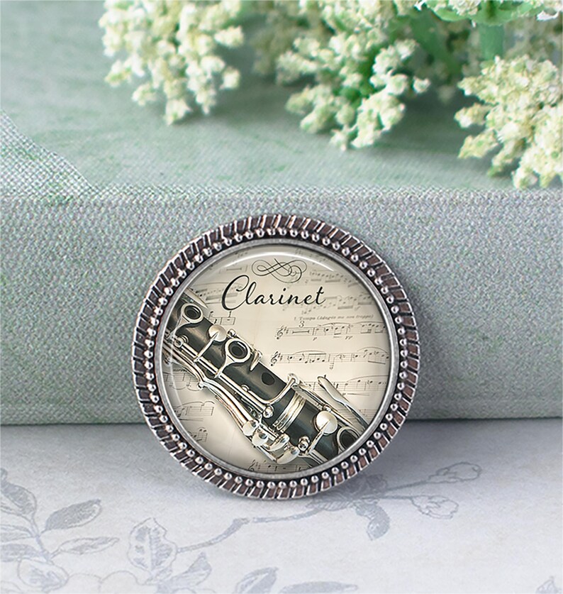 Clarinet and Music necklace, key chain or brooch, music student or teacher gift Clarinet player gift music jewelry music gift key ring fob image 5
