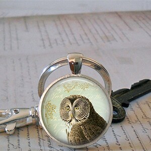 Great Gray Owl necklace or key chain, owl jewelry antique owl gift Gray Owl keychain key ring keyring key fob birding gift ornithology gift image 4