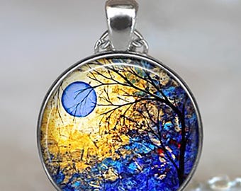 Winter Blue Moon necklace, key chain or brooch, blue moon jewelry full moon jewelry nature gift night sky key ring fob