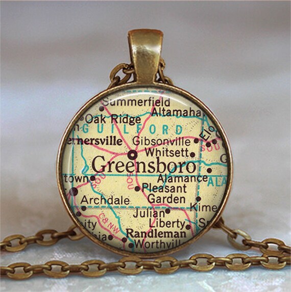 Greensboro North Carolina Pendant Randleman Nc Map Necklace Etsy