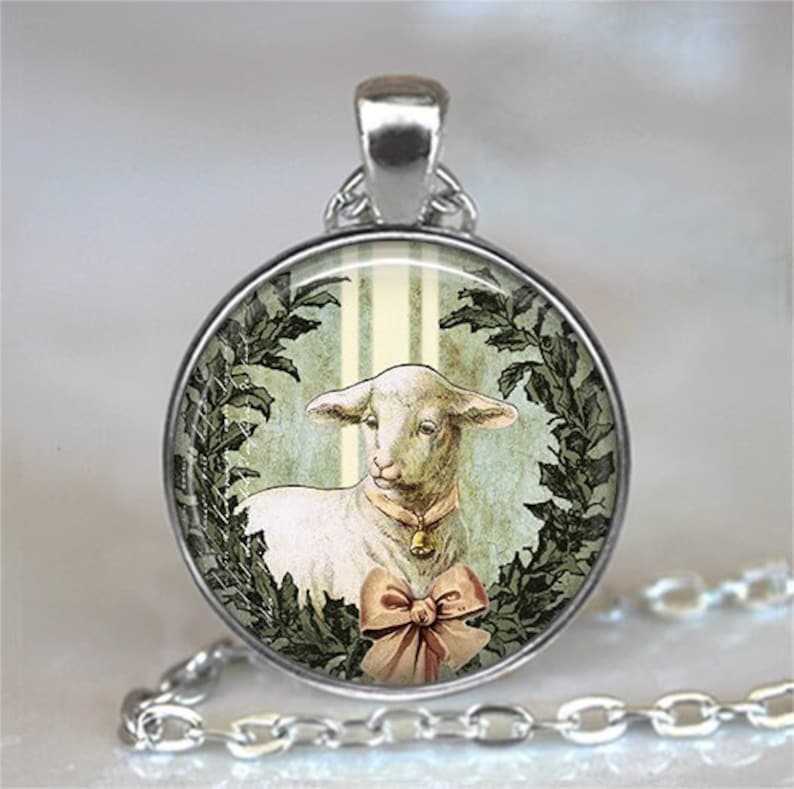 Little Lamb necklace, key chain or brooch, Easter gift Easter jewelry wool spinner gift farm animal key ring fob keychain image 1